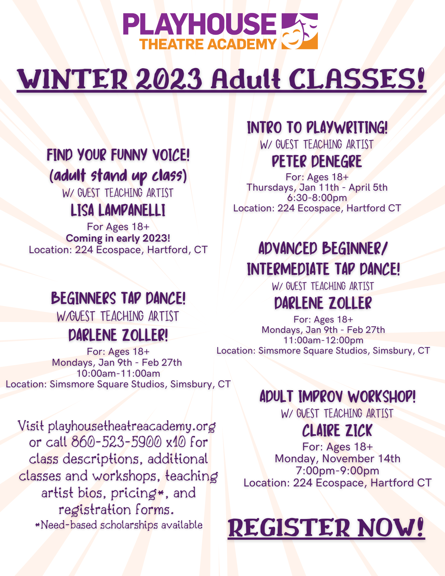 Playhouse Theatre Academy Winter 2023 Adult Classes