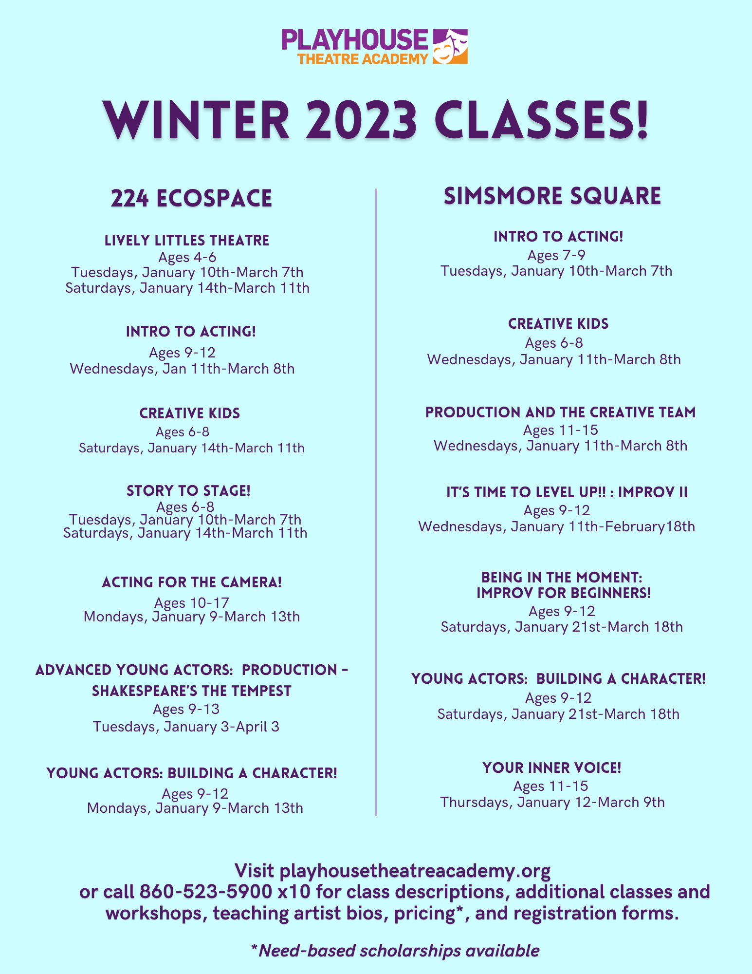 Playhouse Theatre Academy Winter 2023 Classes