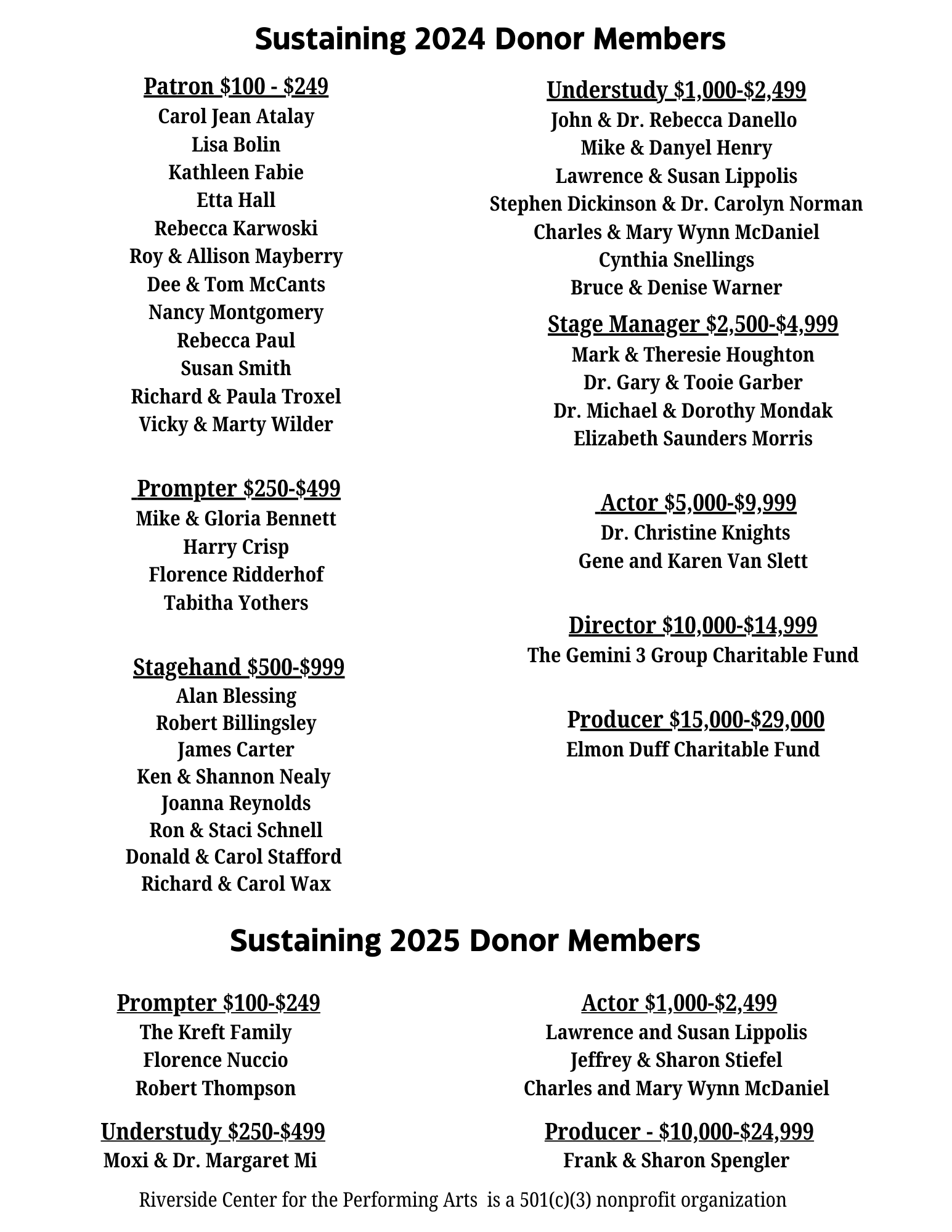 2024-25 Sustaining Donors