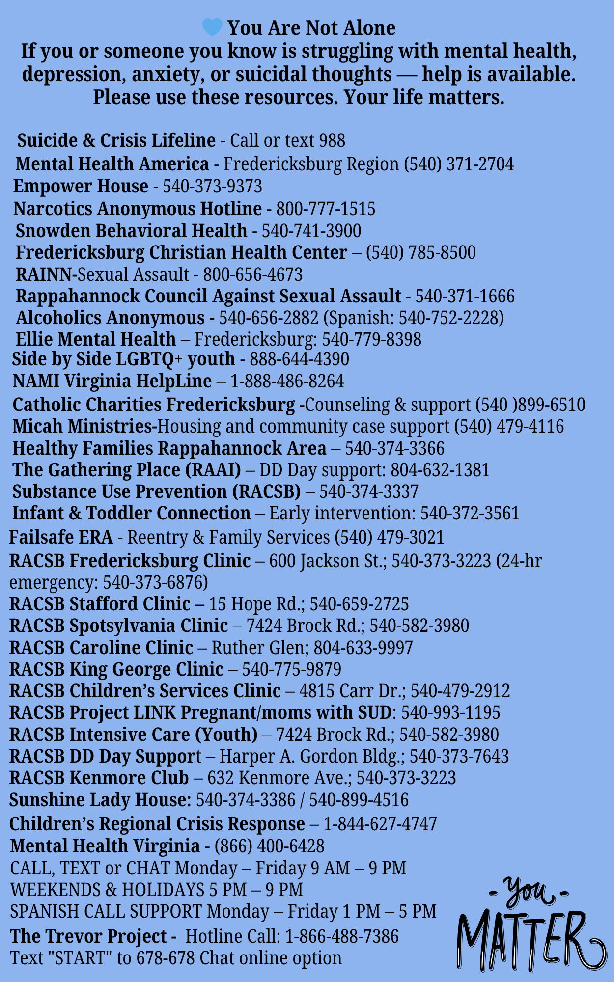 Mental Health Contacts
