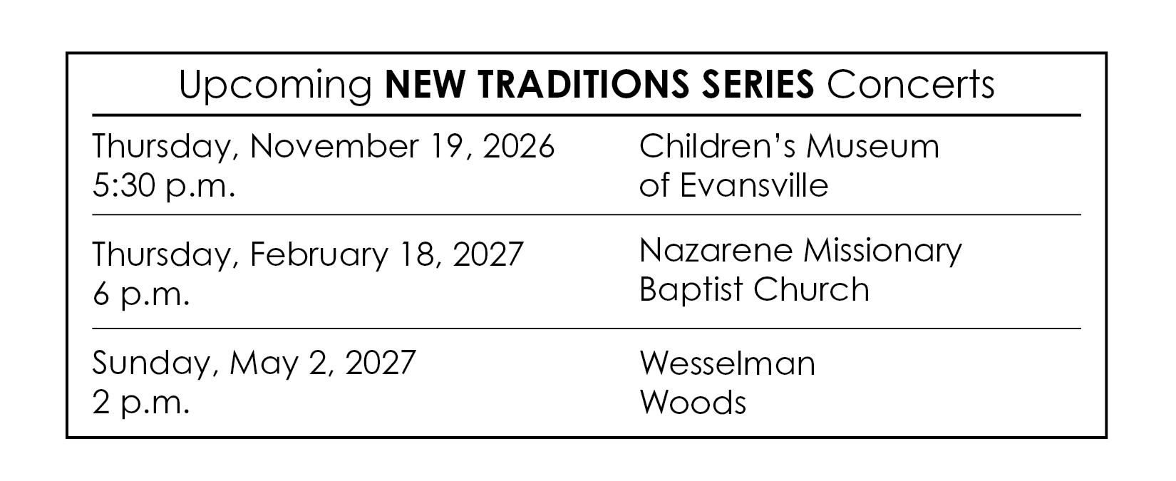 Upcoming New Traditions Concerts